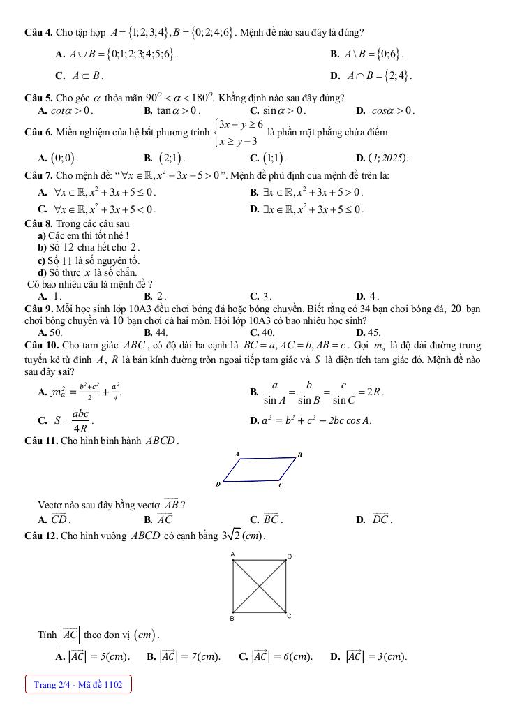 đề giữa học kỳ 1 toán 10 năm 2025 – 2026 trường thpt lục nam – bắc ninh 5