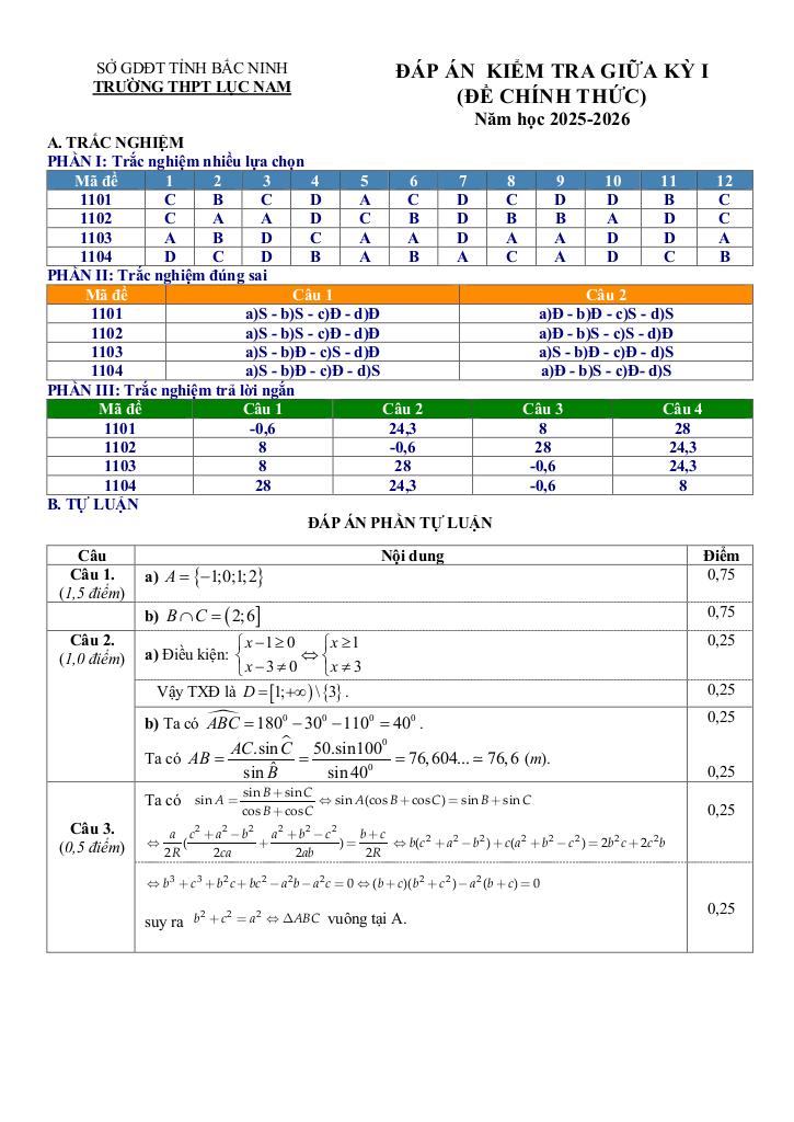 đề giữa học kỳ 1 toán 10 năm 2025 – 2026 trường thpt lục nam – bắc ninh 8
