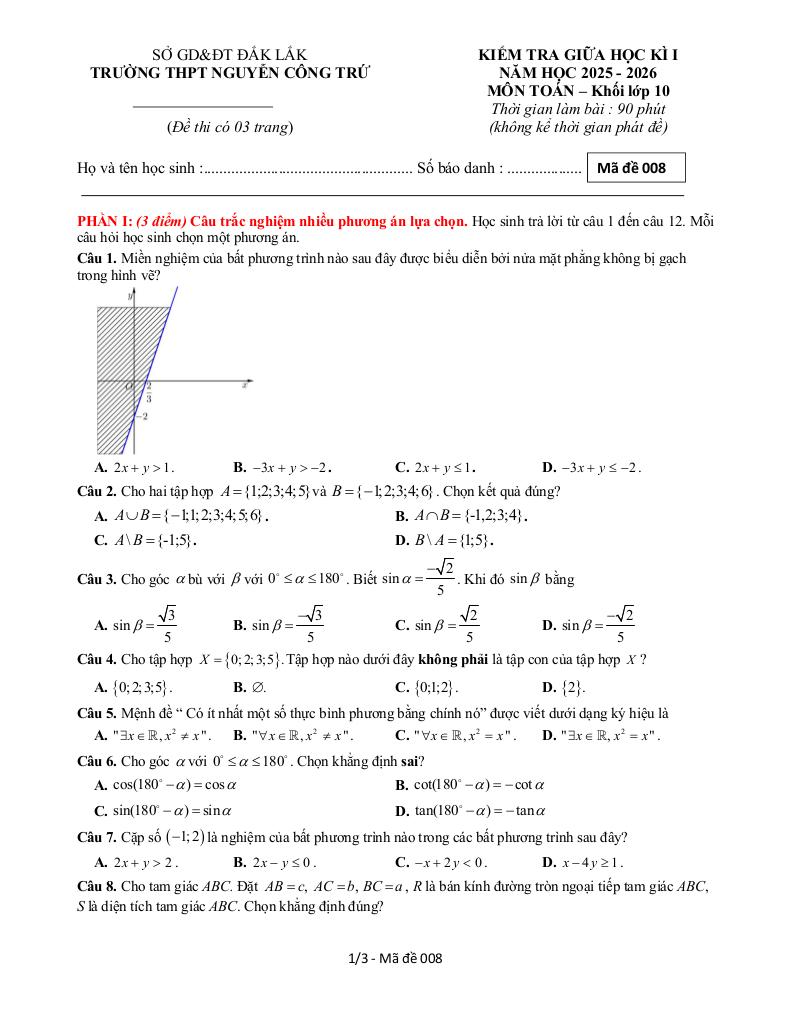 đề giữa học kỳ 1 toán 10 năm 2025 – 2026 trường thpt nguyễn công trứ – đắk lắk 0