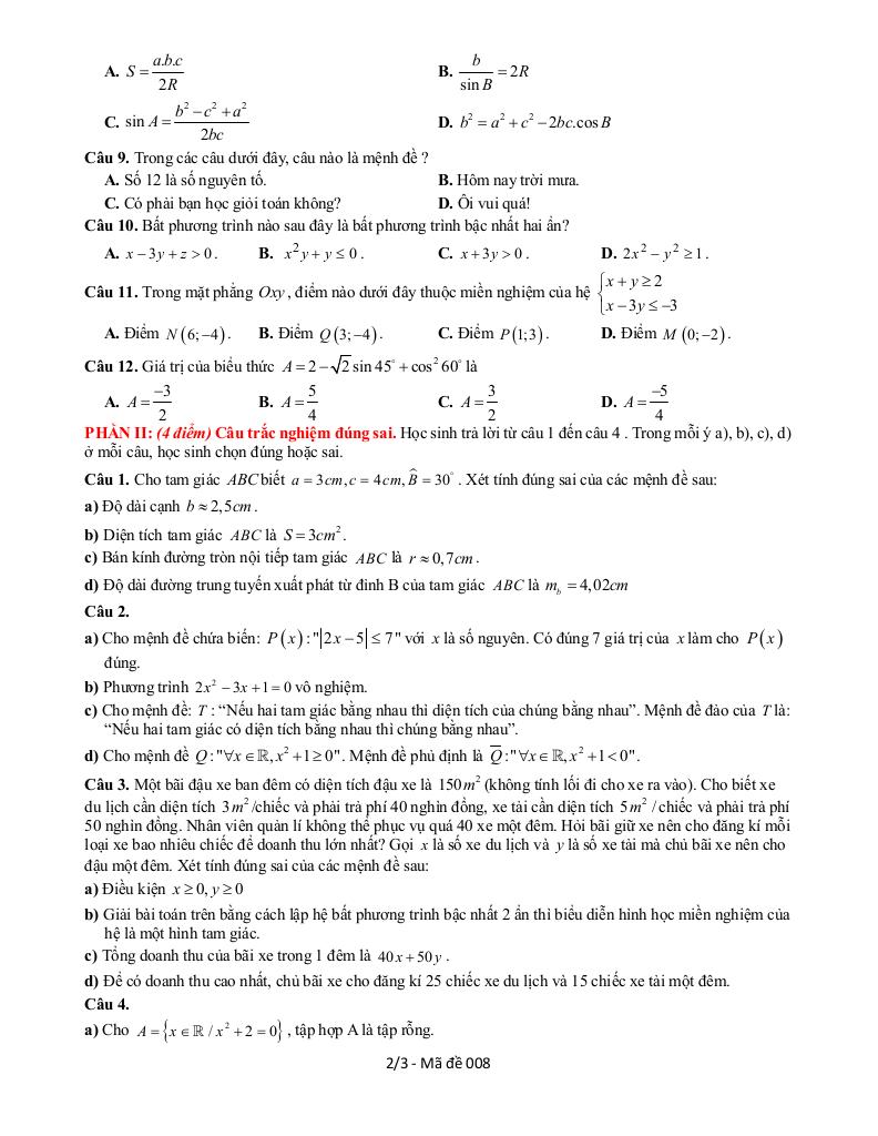 đề giữa học kỳ 1 toán 10 năm 2025 – 2026 trường thpt nguyễn công trứ – đắk lắk 1