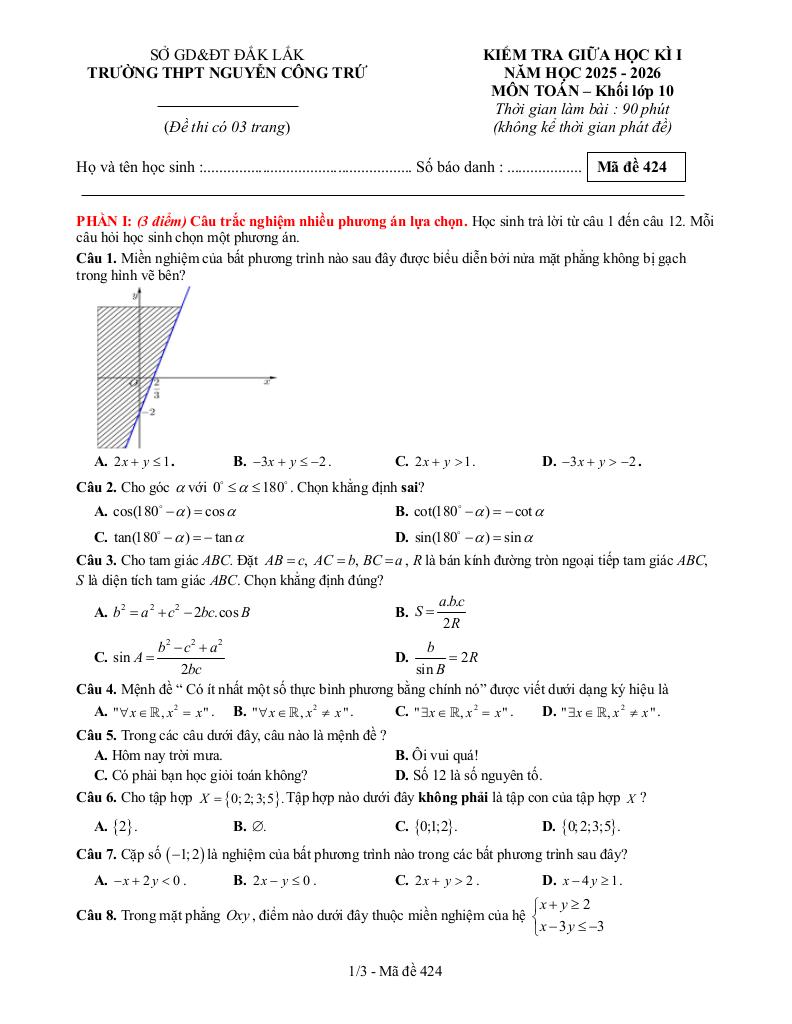 đề giữa học kỳ 1 toán 10 năm 2025 – 2026 trường thpt nguyễn công trứ – đắk lắk 3