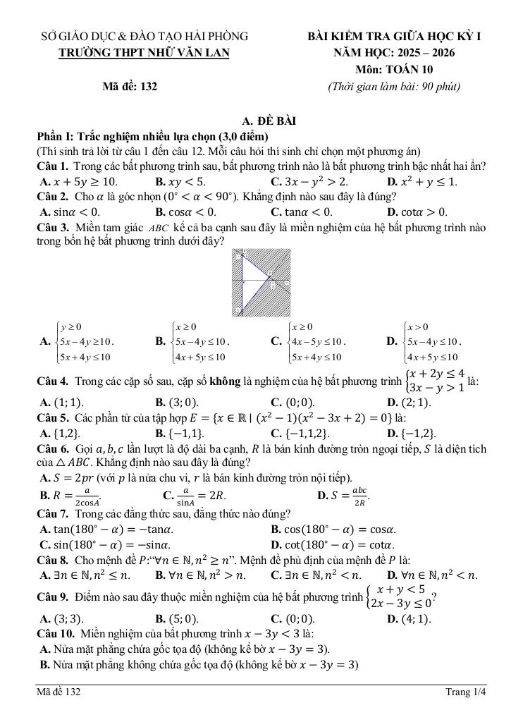đề giữa học kỳ 1 toán 10 năm 2025 – 2026 trường thpt nhữ văn lan – hải phòng 0