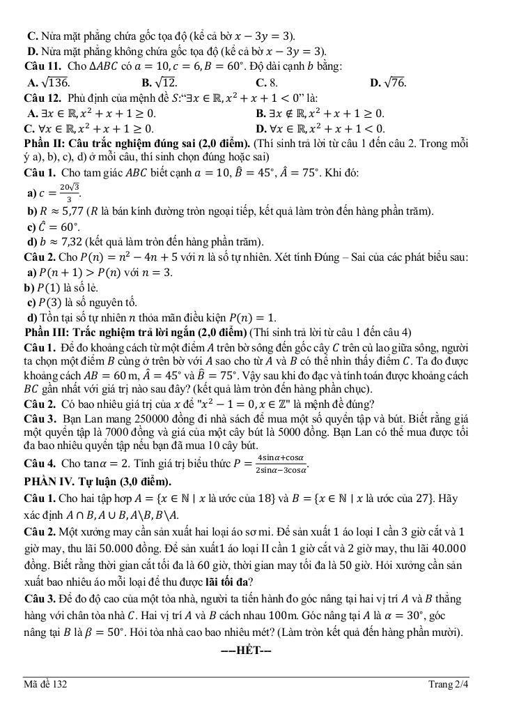 đề giữa học kỳ 1 toán 10 năm 2025 – 2026 trường thpt nhữ văn lan – hải phòng 1