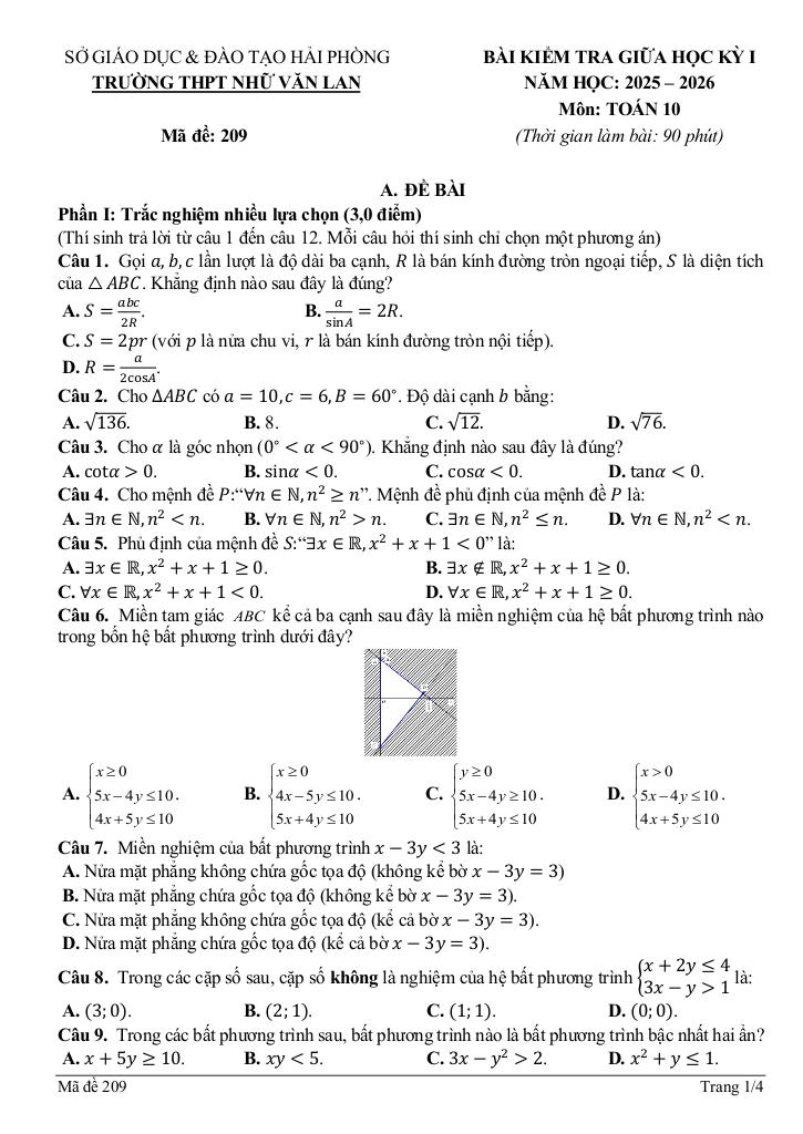 đề giữa học kỳ 1 toán 10 năm 2025 – 2026 trường thpt nhữ văn lan – hải phòng 4