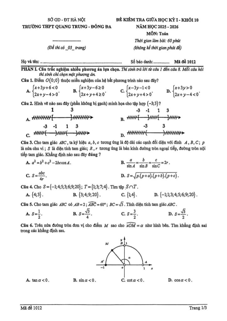đề giữa học kỳ 1 toán 10 năm 2025 – 2026 trường thpt quang trung – hà nội 0