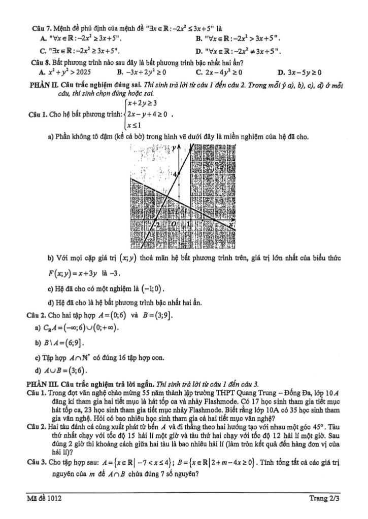 đề giữa học kỳ 1 toán 10 năm 2025 – 2026 trường thpt quang trung – hà nội 1