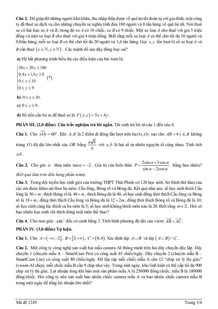 đề giữa học kỳ 1 toán 10 năm 2025 – 2026 trường thpt thái phiên – hải phòng 2