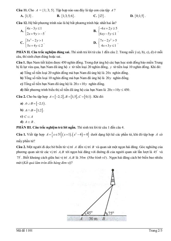 đề giữa học kỳ 1 toán 10 năm 2025 – 2026 trường thpt xuân trường – ninh bình 1