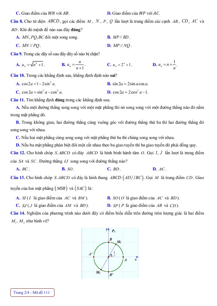 đề giữa học kỳ 1 toán 11 năm 2025 – 2026 trường thpt huỳnh thúc kháng – nghệ an 1