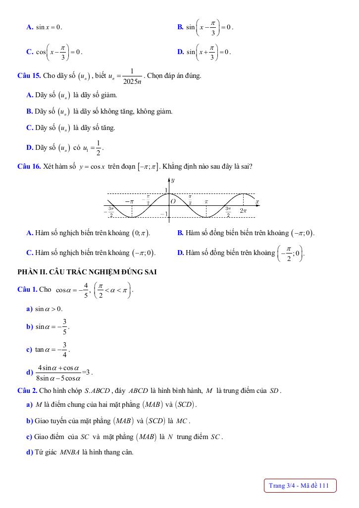 đề giữa học kỳ 1 toán 11 năm 2025 – 2026 trường thpt huỳnh thúc kháng – nghệ an 2