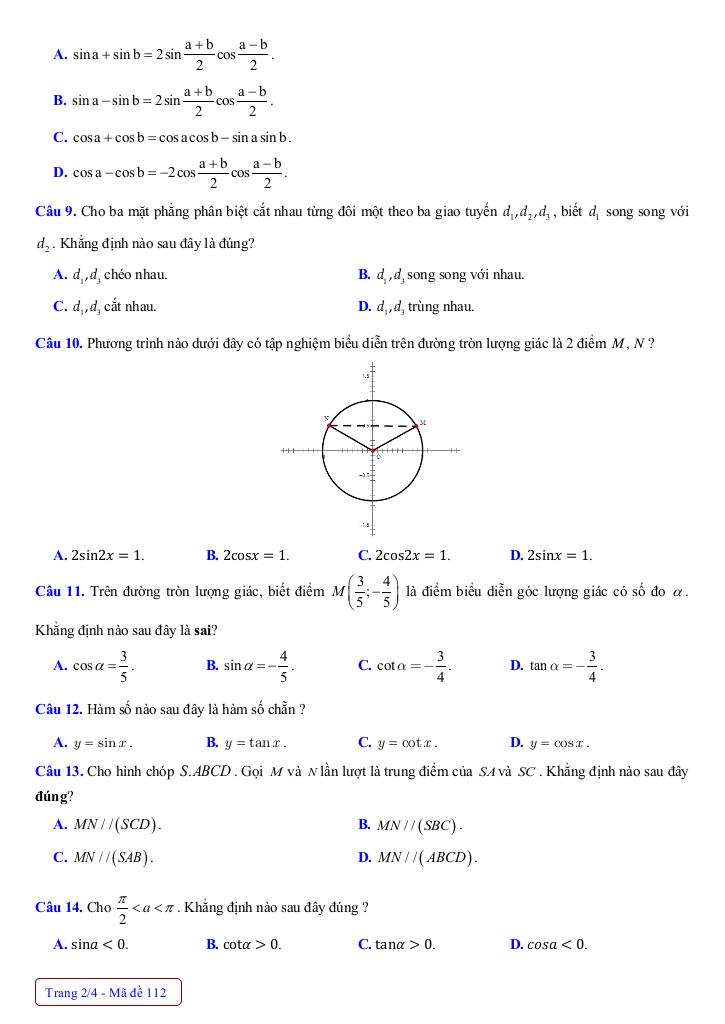 đề giữa học kỳ 1 toán 11 năm 2025 – 2026 trường thpt huỳnh thúc kháng – nghệ an 5