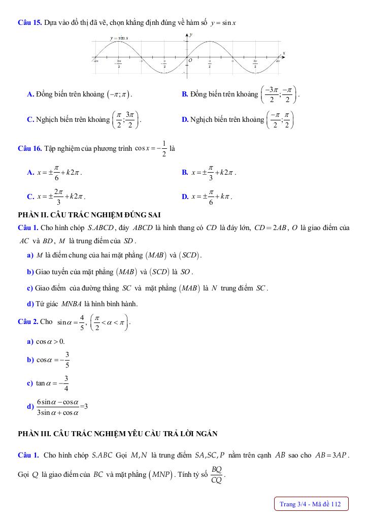 đề giữa học kỳ 1 toán 11 năm 2025 – 2026 trường thpt huỳnh thúc kháng – nghệ an 6