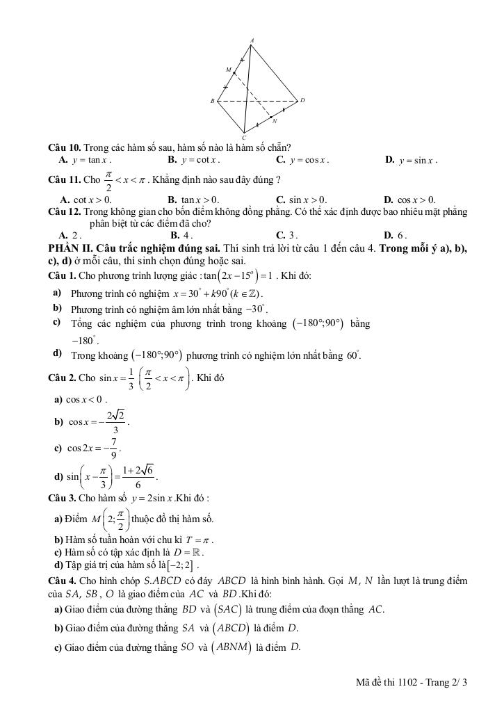 đề giữa học kỳ 1 toán 11 năm 2025 – 2026 trường thpt lê quý đôn – ninh bình 1