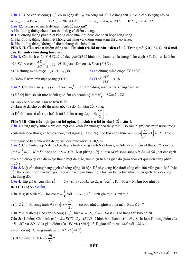 đề giữa học kỳ 1 toán 11 năm 2025 – 2026 trường thpt lục nam – bắc ninh 3
