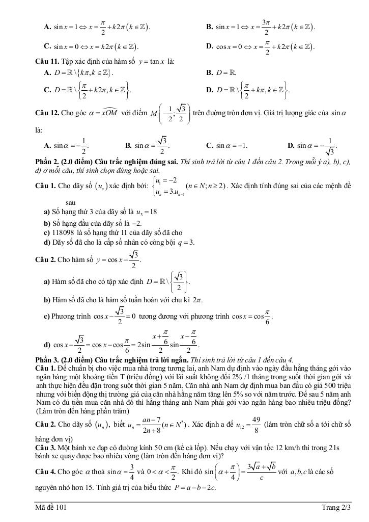 đề giữa học kỳ 1 toán 11 năm 2025 – 2026 trường thpt lý tự trọng – đà nẵng 1