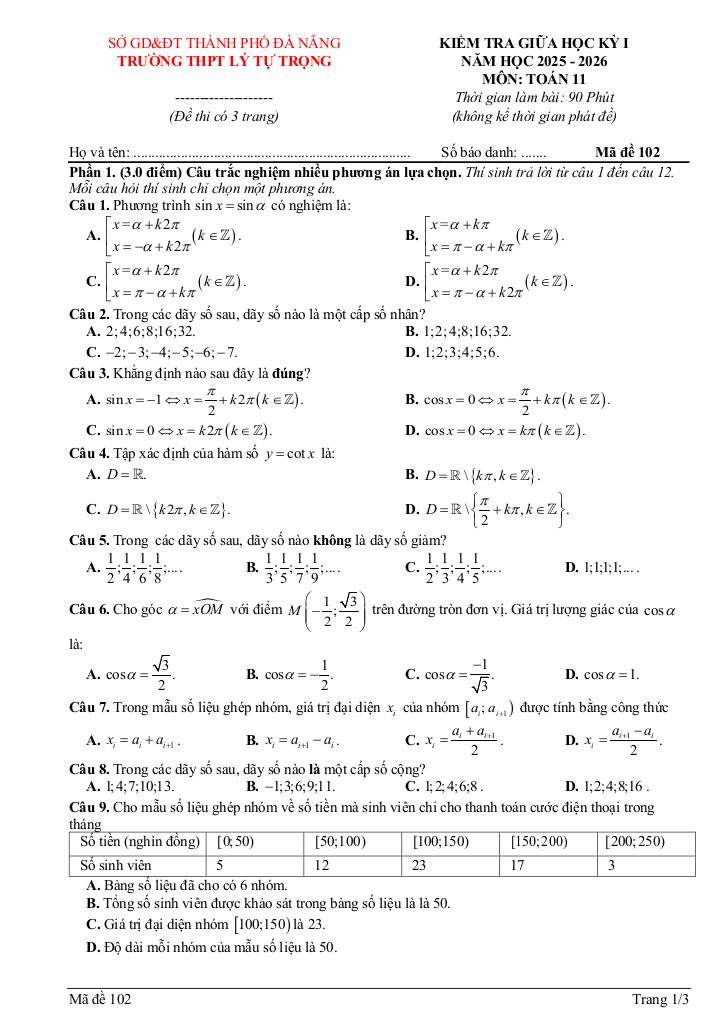 đề giữa học kỳ 1 toán 11 năm 2025 – 2026 trường thpt lý tự trọng – đà nẵng 3