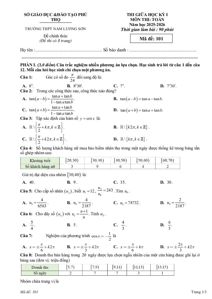đề giữa học kỳ 1 toán 11 năm 2025 – 2026 trường thpt nam lương sơn – phú thọ 0
