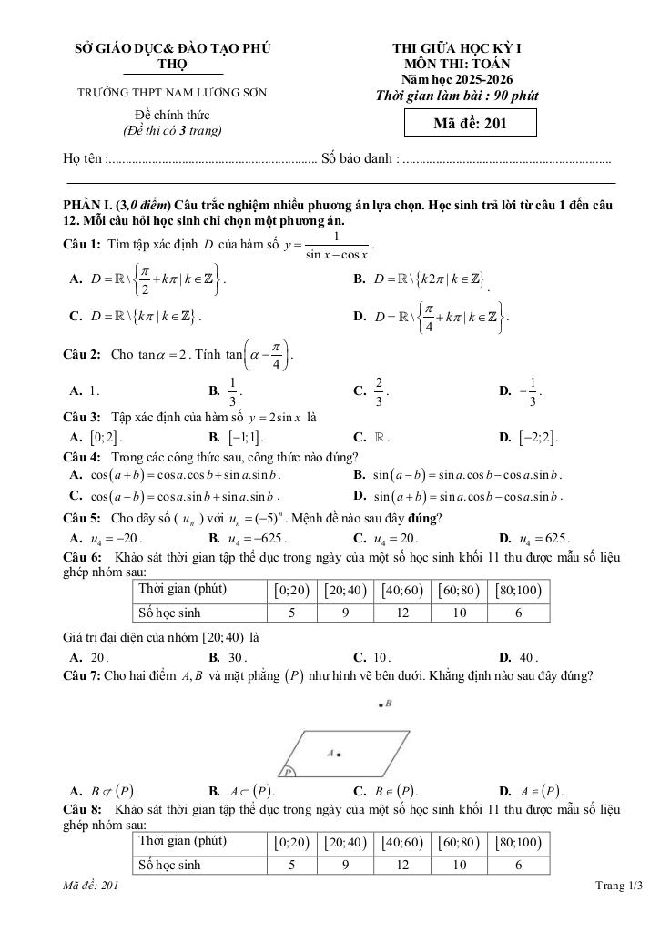 đề giữa học kỳ 1 toán 11 năm 2025 – 2026 trường thpt nam lương sơn – phú thọ 3