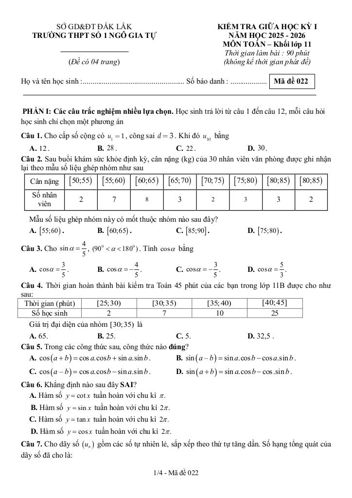 đề giữa học kỳ 1 toán 11 năm 2025 – 2026 trường thpt ngô gia tự 1 – đắk lắk 4