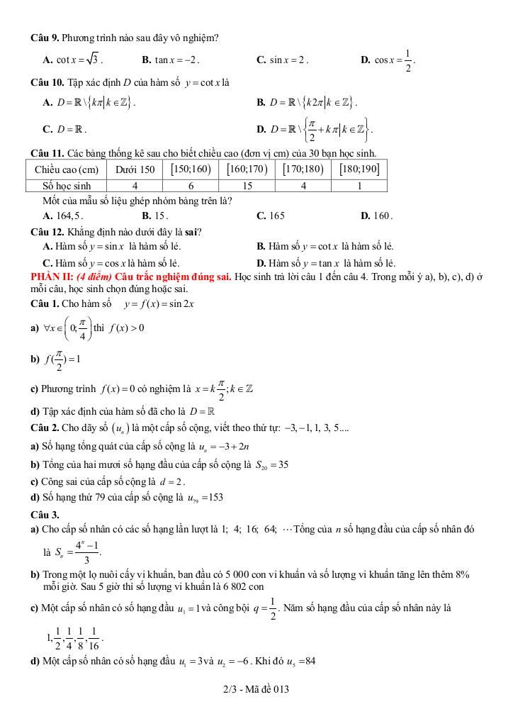 đề giữa học kỳ 1 toán 11 năm 2025 – 2026 trường thpt nguyễn công trứ – đắk lắk 1