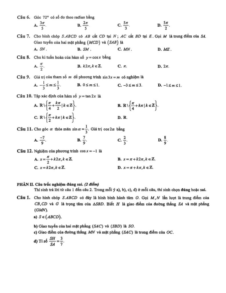 đề giữa học kỳ 1 toán 11 năm 2025 – 2026 trường thpt việt đức – hà nội 1