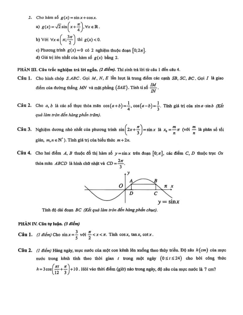 đề giữa học kỳ 1 toán 11 năm 2025 – 2026 trường thpt việt đức – hà nội 2