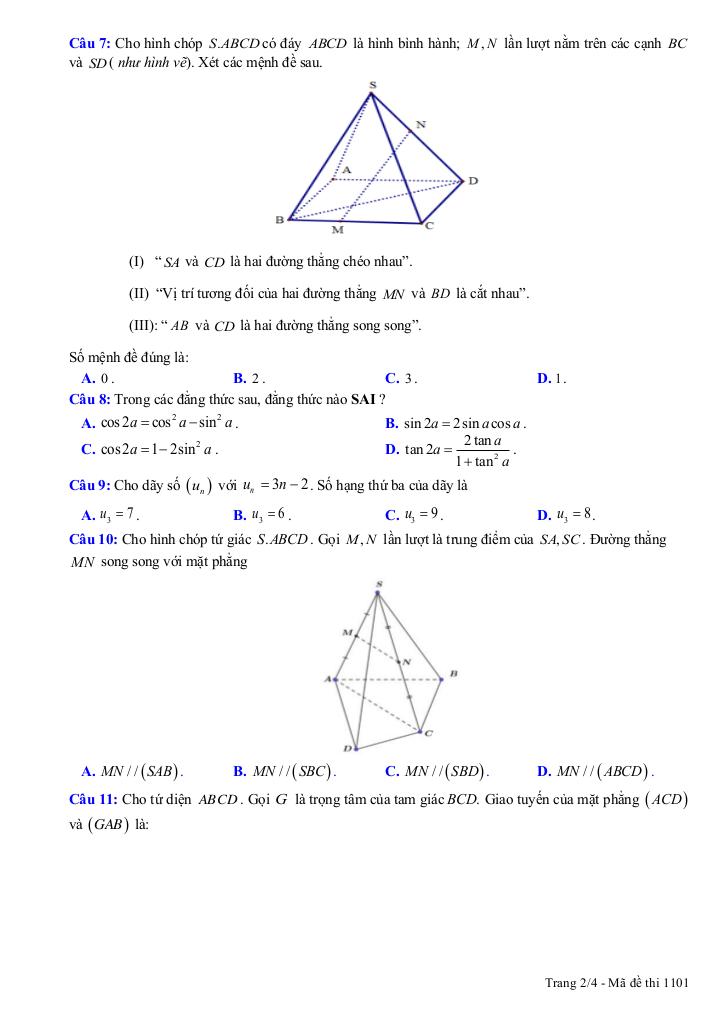 đề giữa học kỳ 1 toán 11 năm 2025 – 2026 trường thpt xuân trường – ninh bình 1