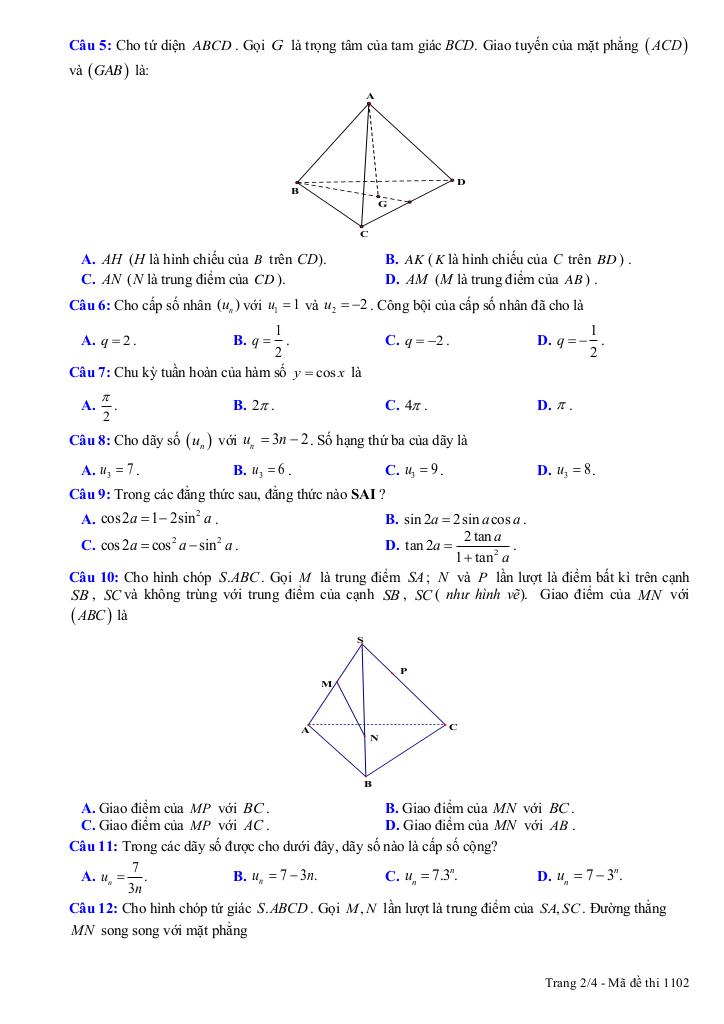 đề giữa học kỳ 1 toán 11 năm 2025 – 2026 trường thpt xuân trường – ninh bình 5