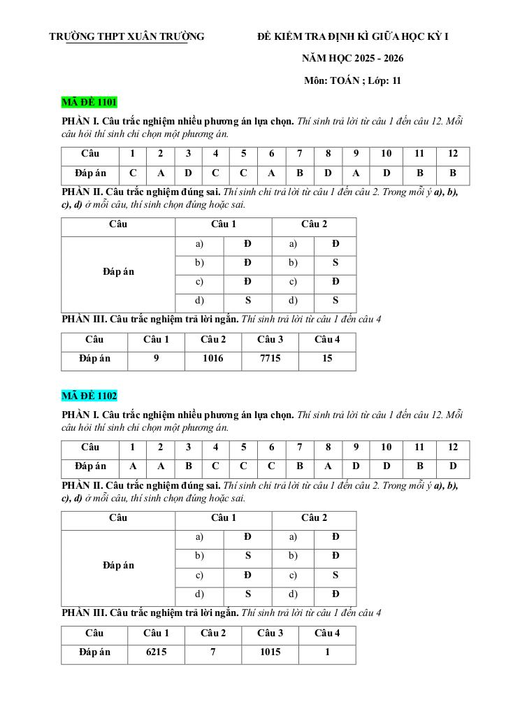 đề giữa học kỳ 1 toán 11 năm 2025 – 2026 trường thpt xuân trường – ninh bình 8