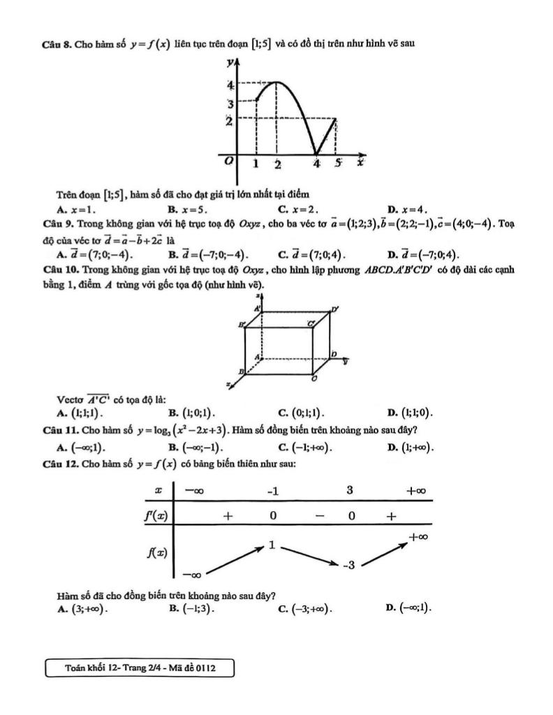 đề giữa học kỳ 1 toán 12 năm 2025 – 2026 trường tạ quang bửu – hà nội 1