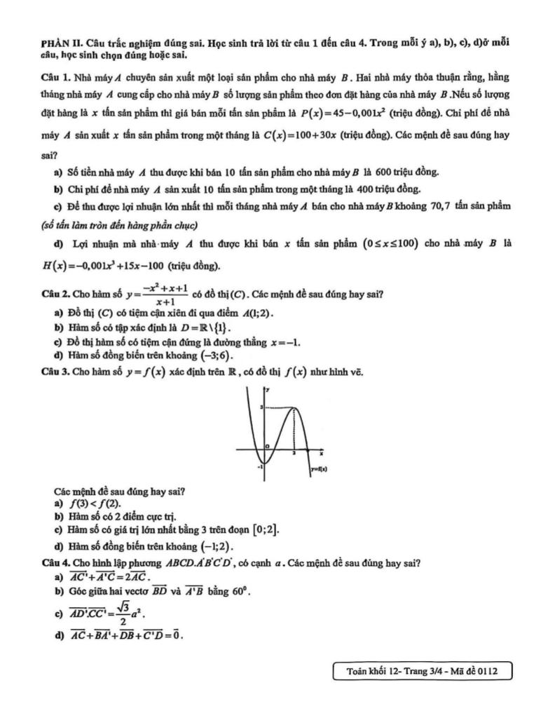 đề giữa học kỳ 1 toán 12 năm 2025 – 2026 trường tạ quang bửu – hà nội 2