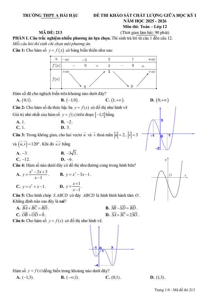 đề giữa học kỳ 1 toán 12 năm 2025 – 2026 trường thpt a hải hậu – ninh bình 4