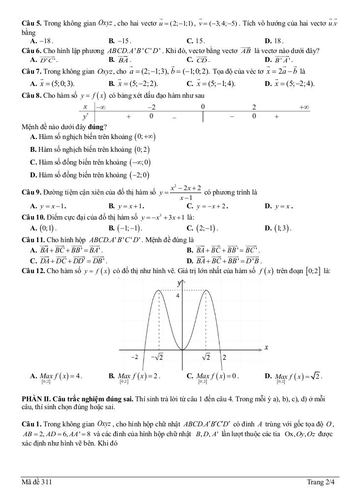 đề giữa học kỳ 1 toán 12 năm 2025 – 2026 trường thpt huỳnh thúc kháng – nghệ an 1