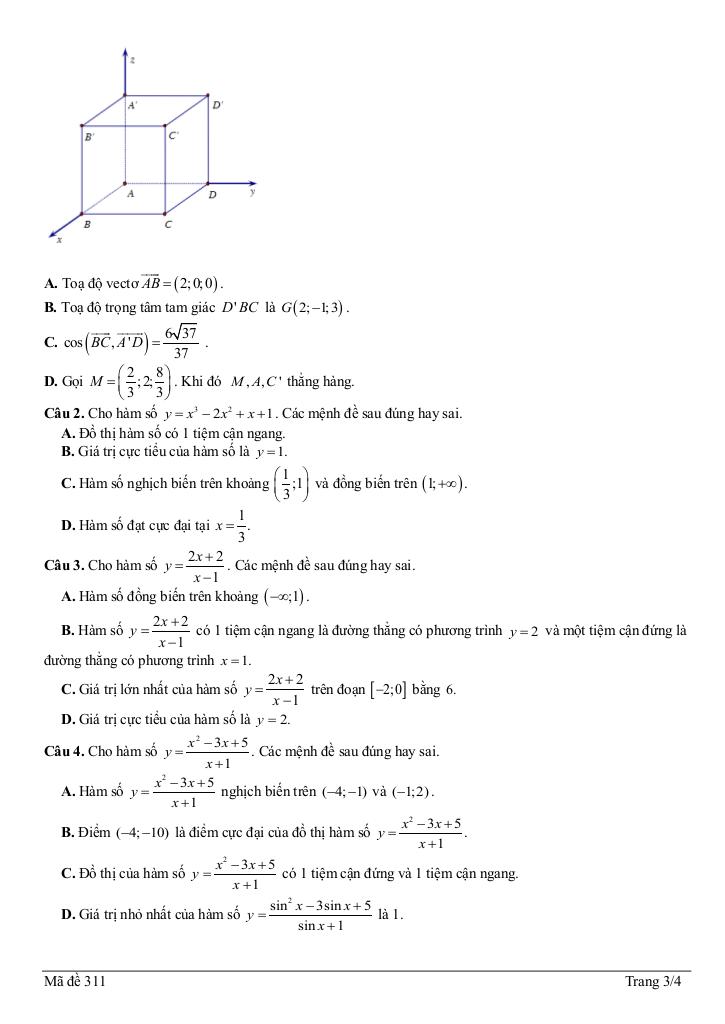 đề giữa học kỳ 1 toán 12 năm 2025 – 2026 trường thpt huỳnh thúc kháng – nghệ an 2