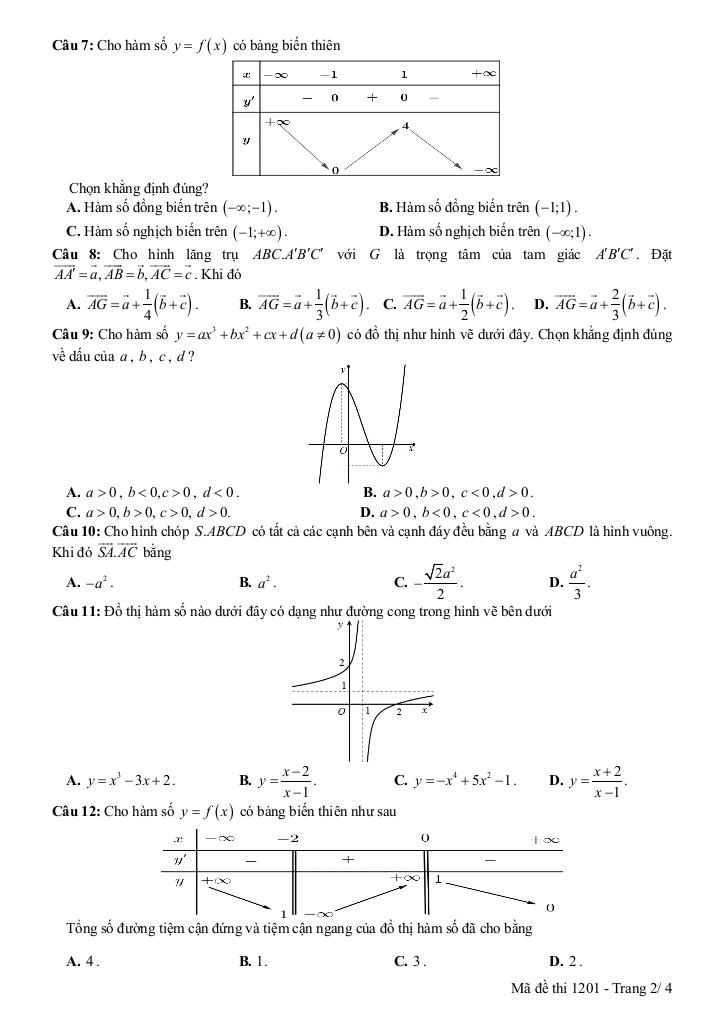 đề giữa học kỳ 1 toán 12 năm 2025 – 2026 trường thpt lê quý đôn – ninh bình 1