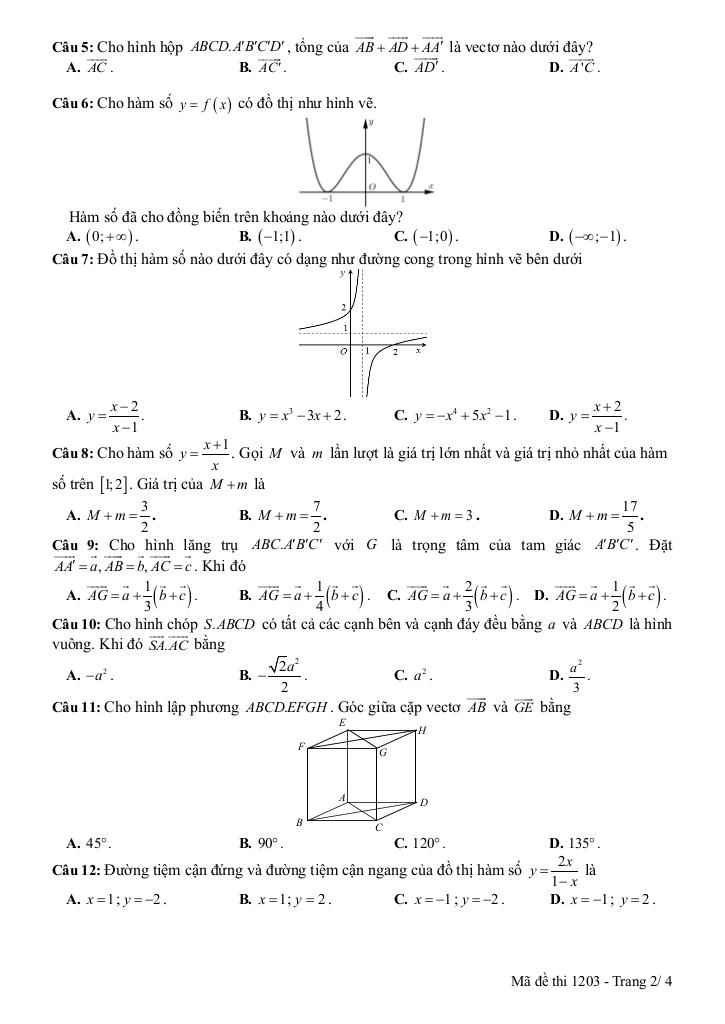 đề giữa học kỳ 1 toán 12 năm 2025 – 2026 trường thpt lê quý đôn – ninh bình 5