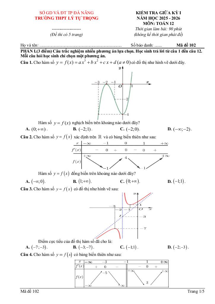đề giữa học kỳ 1 toán 12 năm 2025 – 2026 trường thpt lý tự trọng – đà nẵng 5