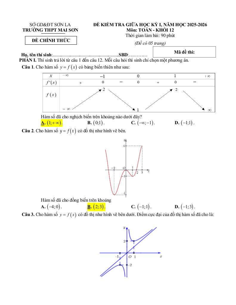 đề giữa học kỳ 1 toán 12 năm 2025 – 2026 trường thpt mai sơn – sơn la 0
