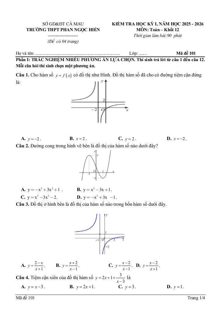 đề giữa học kỳ 1 toán 12 năm 2025 – 2026 trường thpt phan ngọc hiển – cà mau 0