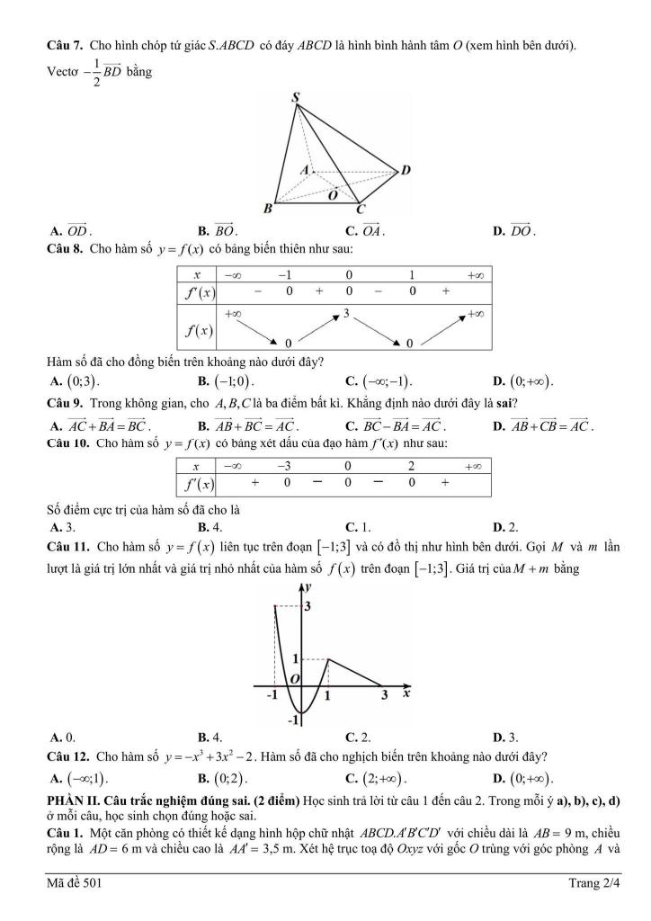đề giữa học kỳ 1 toán 12 năm 2025 – 2026 trường thpt trương định – hà nội 1