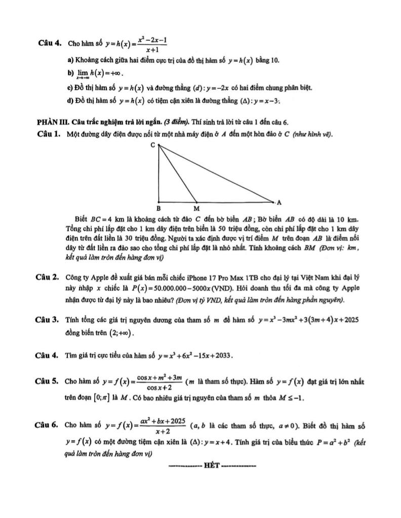 đề giữa học kỳ 1 toán 12 năm 2025 – 2026 trường thpt việt đức – hà nội 3