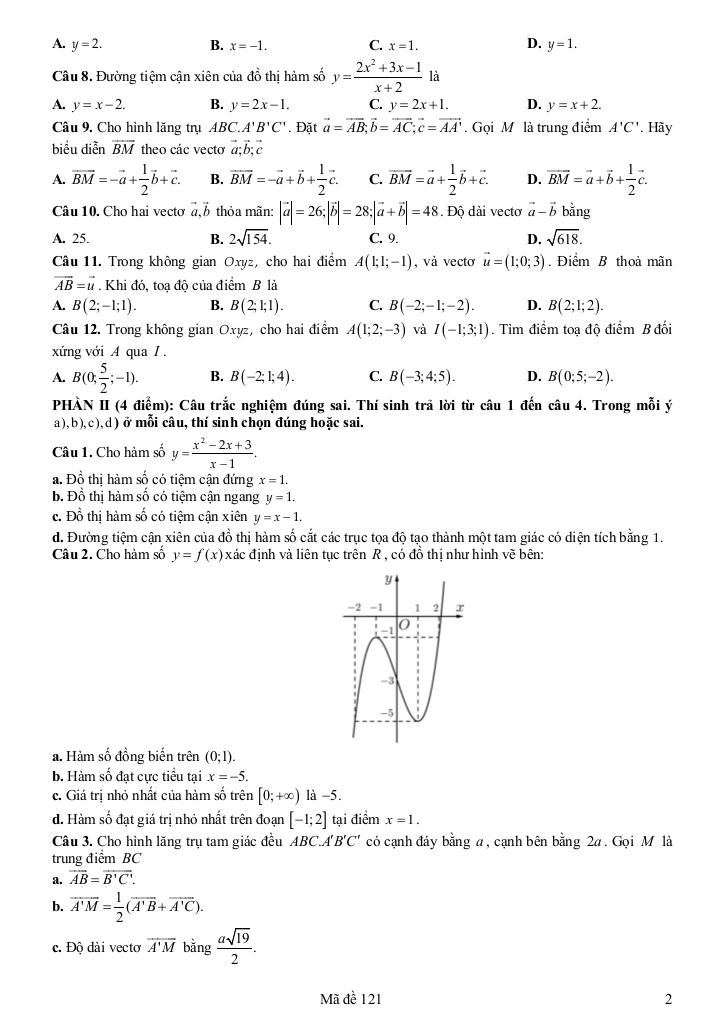đề giữa học kỳ 1 toán 12 năm 2025 – 2026 trường thpt yên mô b – ninh bình 1