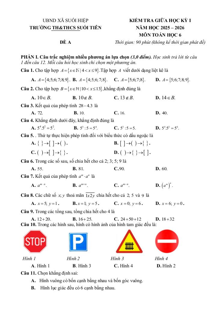 đề giữa học kỳ 1 toán 6 năm 2025 – 2026 trường th&thcs suối tiên – khánh hòa 0
