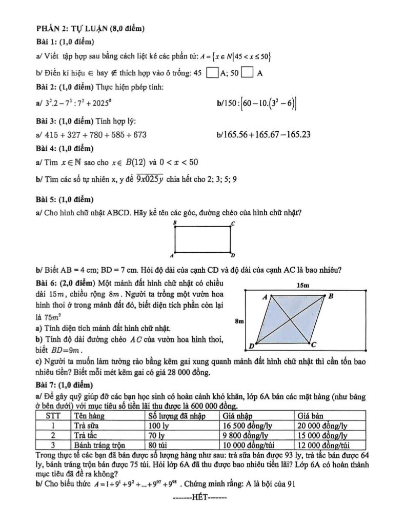 đề giữa học kỳ 1 toán 6 năm 2025 – 2026 trường thcs lê lợi – tp hcm 1