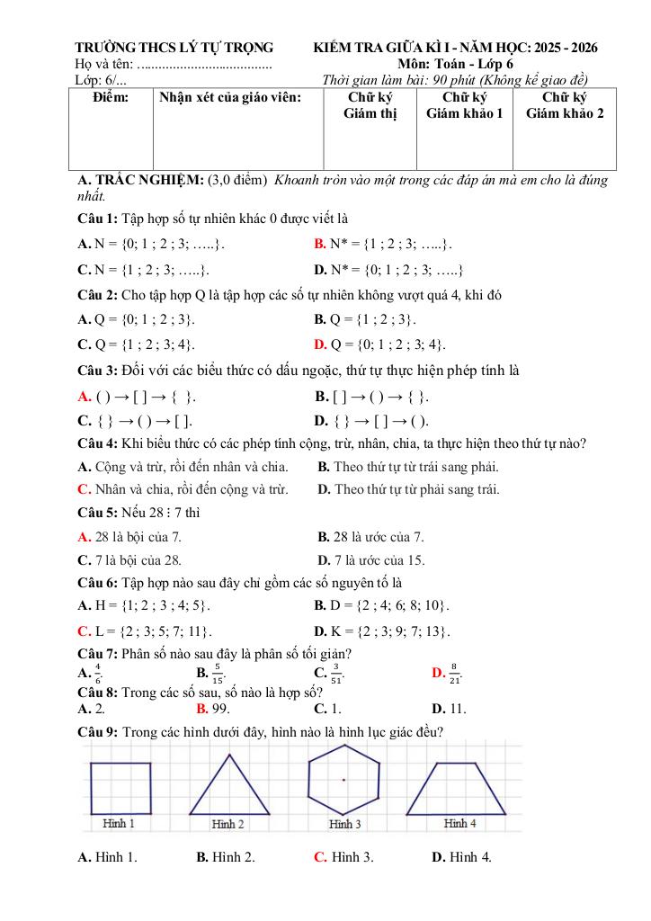 đề giữa học kỳ 1 toán 6 năm 2025 – 2026 trường thcs lý tự trọng – đà nẵng 5