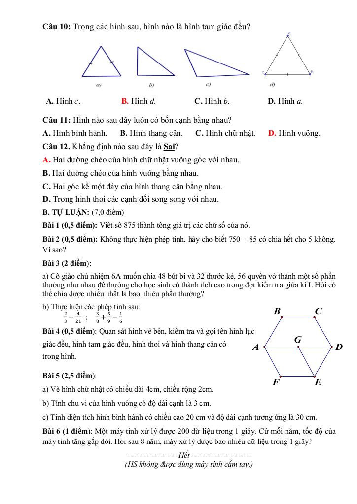 đề giữa học kỳ 1 toán 6 năm 2025 – 2026 trường thcs lý tự trọng – đà nẵng 6