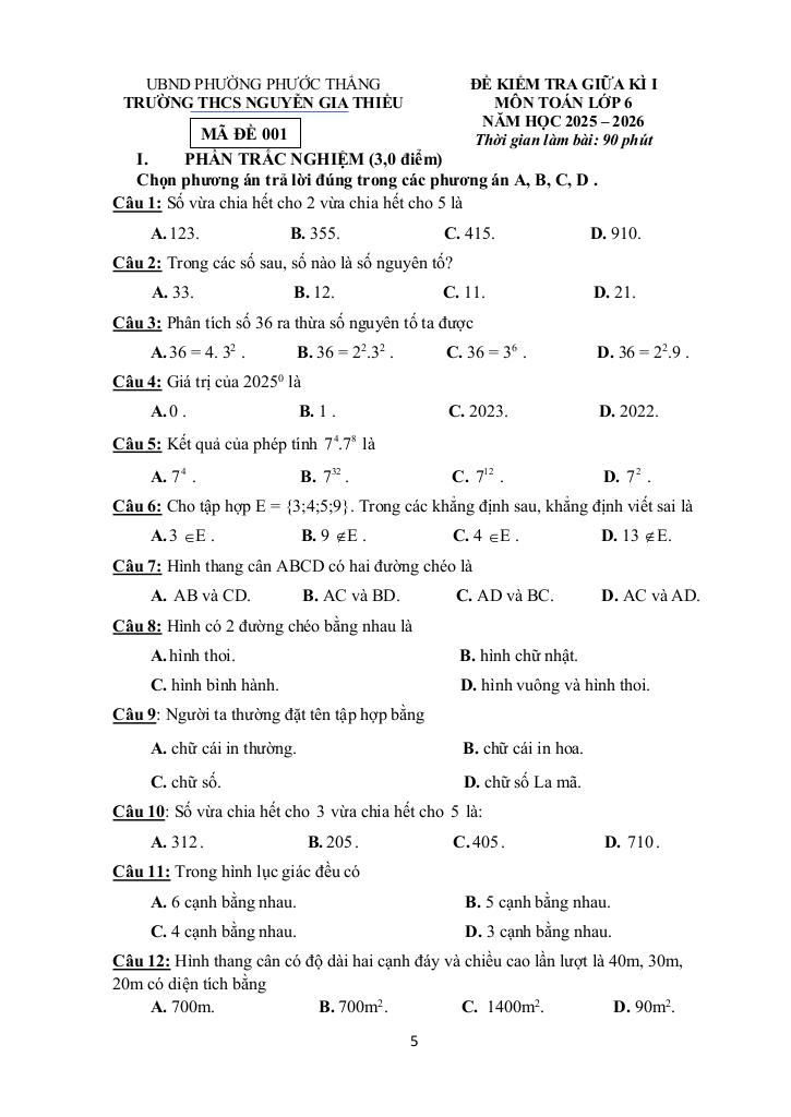 đề giữa học kỳ 1 toán 6 năm 2025 – 2026 trường thcs nguyễn gia thiều – tp hcm 4