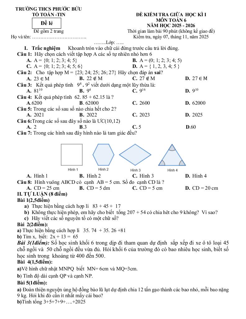 đề giữa học kỳ 1 toán 6 năm 2025 – 2026 trường thcs phước bửu – tp hcm 1