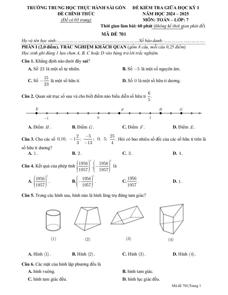 đề giữa học kỳ 1 toán 7 năm 2024 – 2025 trường thực hành sài gòn – tp hcm 0