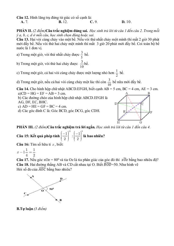 đề giữa học kỳ 1 toán 7 năm 2025 – 2026 trường th&thcs cầu mây – lào cai 5